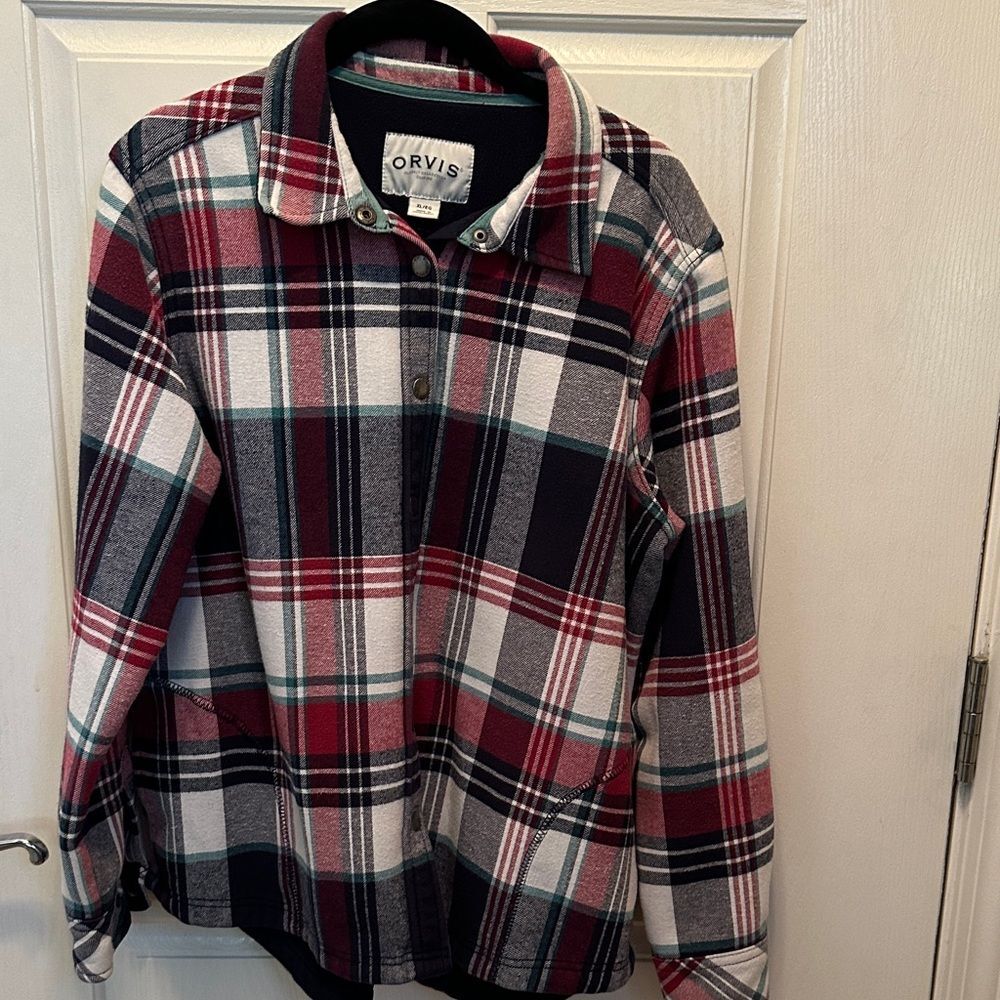 Orvis Red Green White and Blue Plaid Shirt Jacket Shacket Size XL